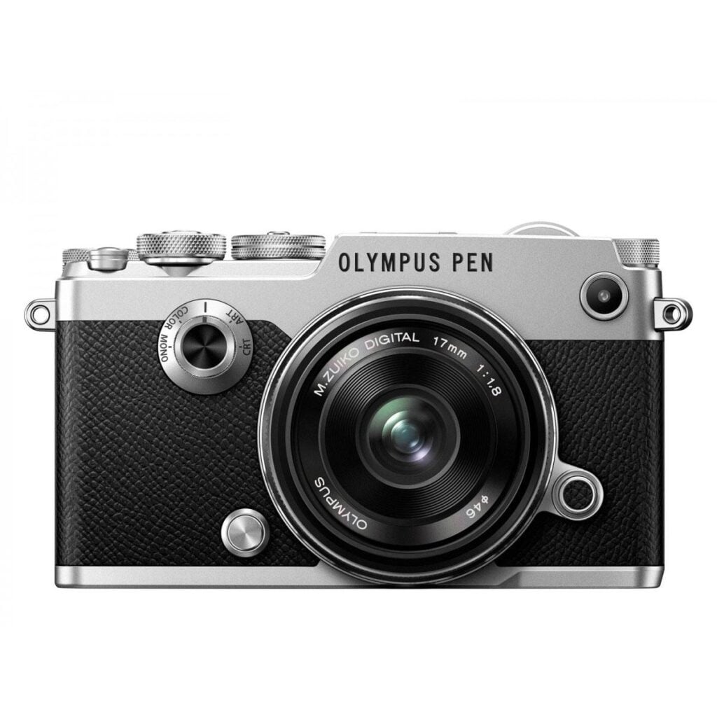Olympus Pen-F runko hopea + 17mm 1.8 musta Olympus Pen-F runko hopea + 17mm 1.8 musta