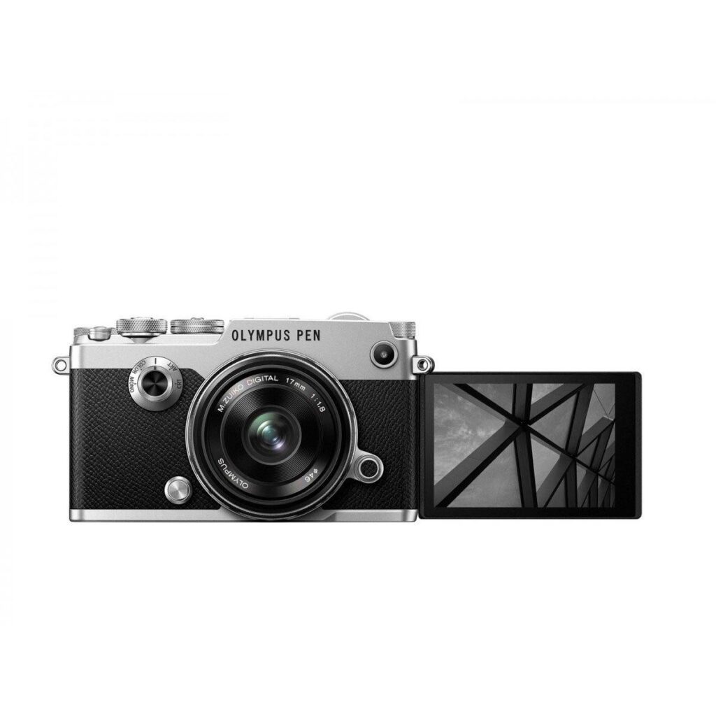 Olympus Pen-F runko hopea + 17mm 1.8 musta Olympus Pen-F runko hopea + 17mm 1.8 musta