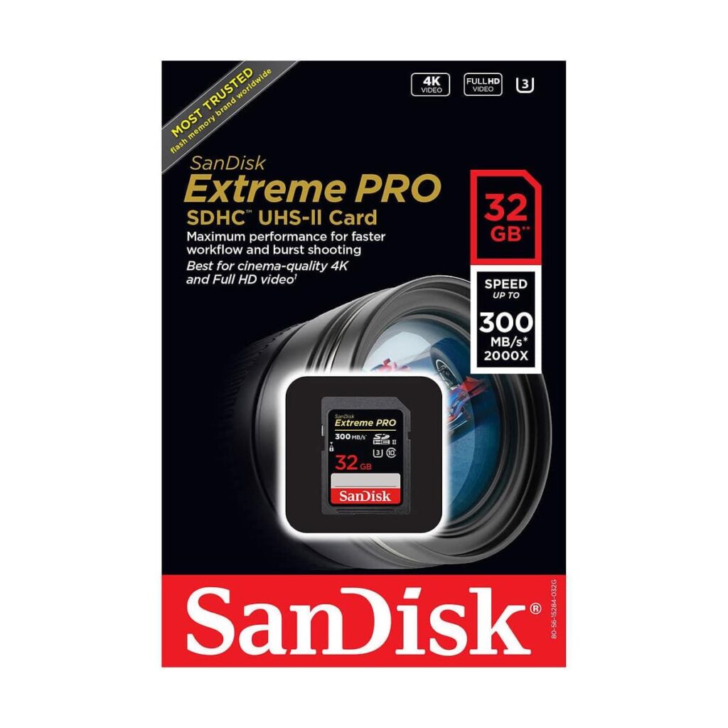 Sandisk 32GB Extreme Pro 300/260MB/s C10 UHS-II U3 SDHC / SDXC Muistikortti Sandisk 32GB Extreme Pro 300/260MB/s C10 UHS-II U3 SDHC / SDXC Muistikortti