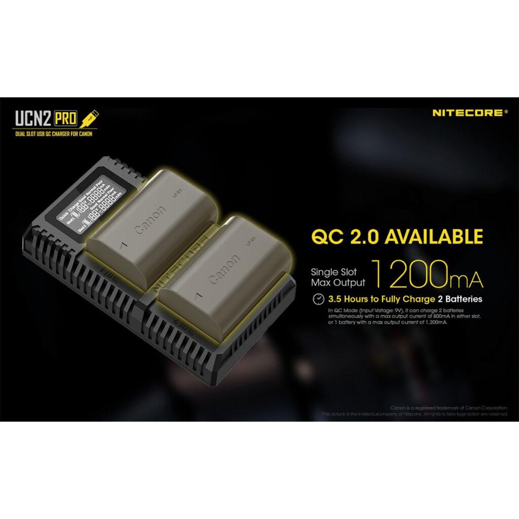 Nitecore UNC2 Pro Canon LP-E6 / LP-E6N tuplalaturi Nitecore UNC2 Pro Canon LP-E6 / LP-E6N tuplalaturi