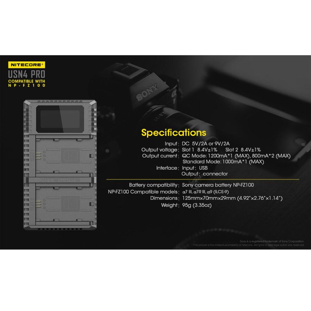 Nitecore USN4 PRO NP-FZ100 tuplalaturi Nitecore USN4 PRO NP-FZ100 tuplalaturi