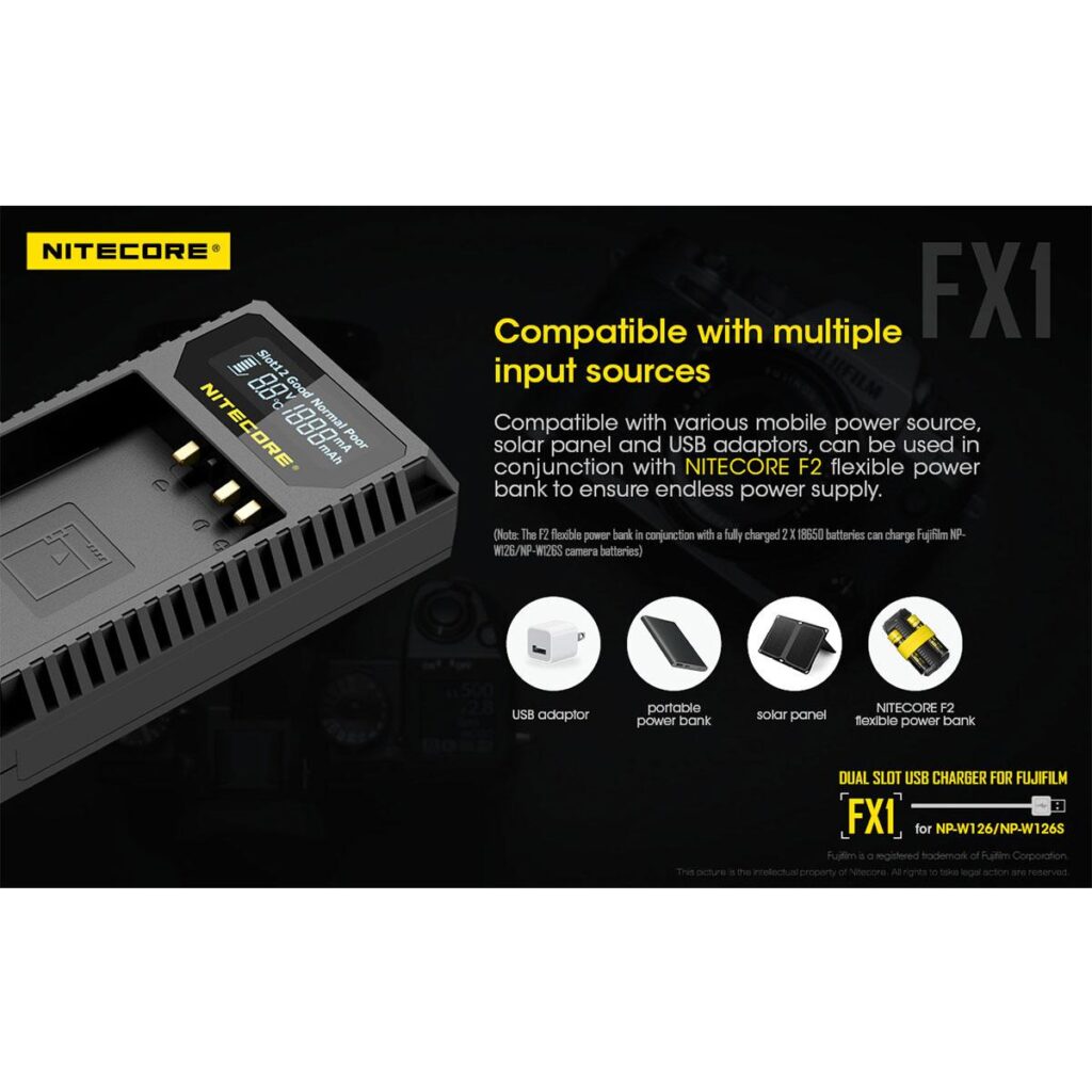 Nitecore FX1 Fujifilm NP-W126 / NP-W126S tuplalaturi