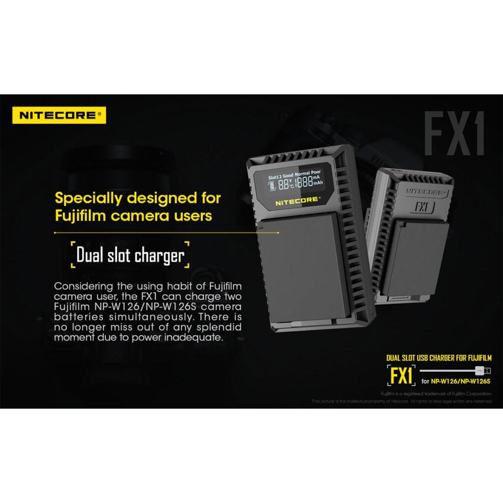 Nitecore FX1 Fujifilm NP-W126 / NP-W126S tuplalaturi