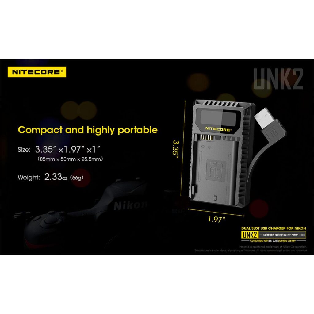 Nitecore UNK2 Nikon EN-EL15 tuplalaturi Nitecore UNK2 Nikon EN-EL15 tuplalaturi
