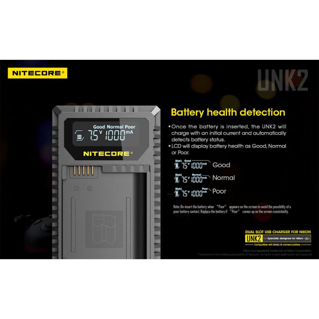 Nitecore UNK2 Nikon EN-EL15 tuplalaturi Nitecore UNK2 Nikon EN-EL15 tuplalaturi