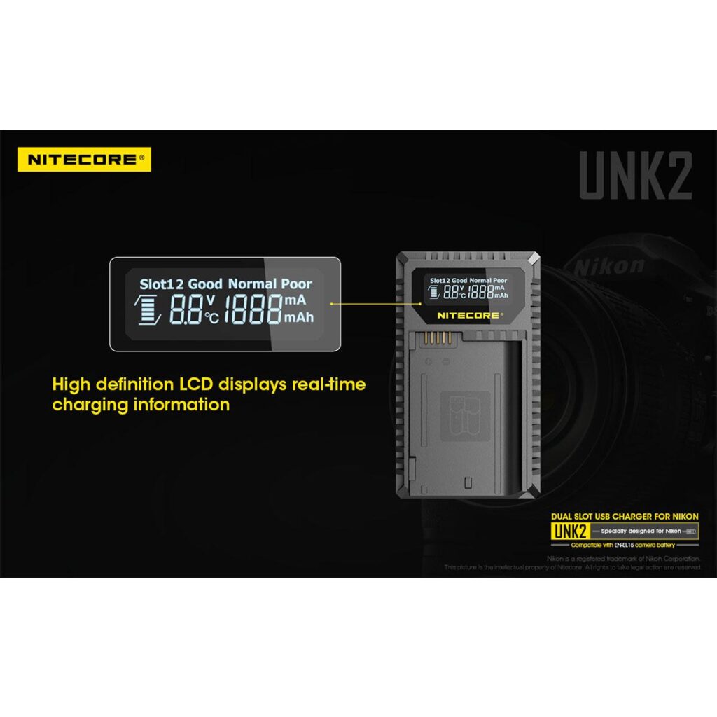 Nitecore UNK2 Nikon EN-EL15 tuplalaturi Nitecore UNK2 Nikon EN-EL15 tuplalaturi