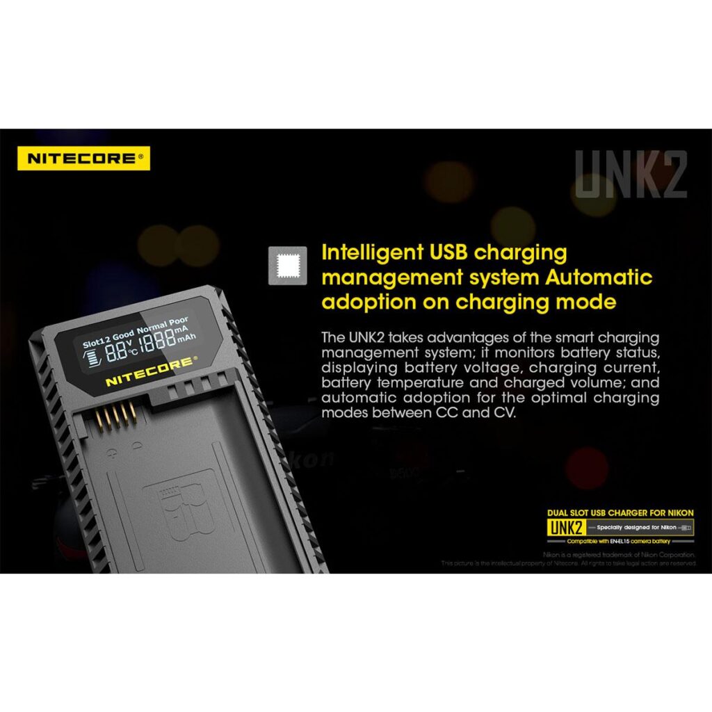 Nitecore UNK2 Nikon EN-EL15 tuplalaturi Nitecore UNK2 Nikon EN-EL15 tuplalaturi
