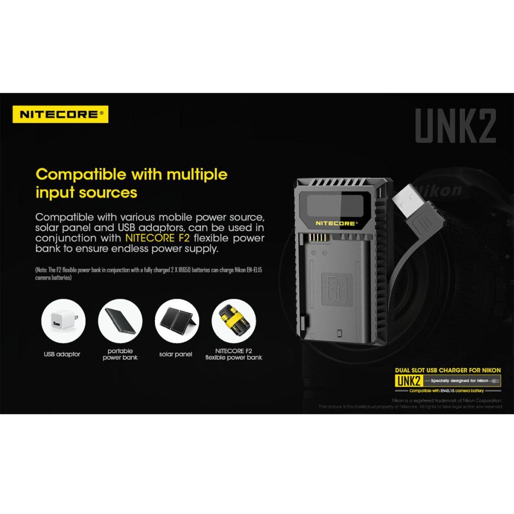 Nitecore UNK2 Nikon EN-EL15 tuplalaturi Nitecore UNK2 Nikon EN-EL15 tuplalaturi