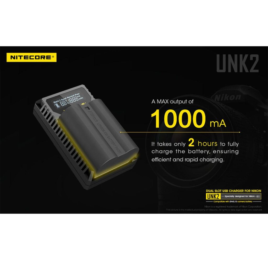 Nitecore UNK2 Nikon EN-EL15 tuplalaturi Nitecore UNK2 Nikon EN-EL15 tuplalaturi