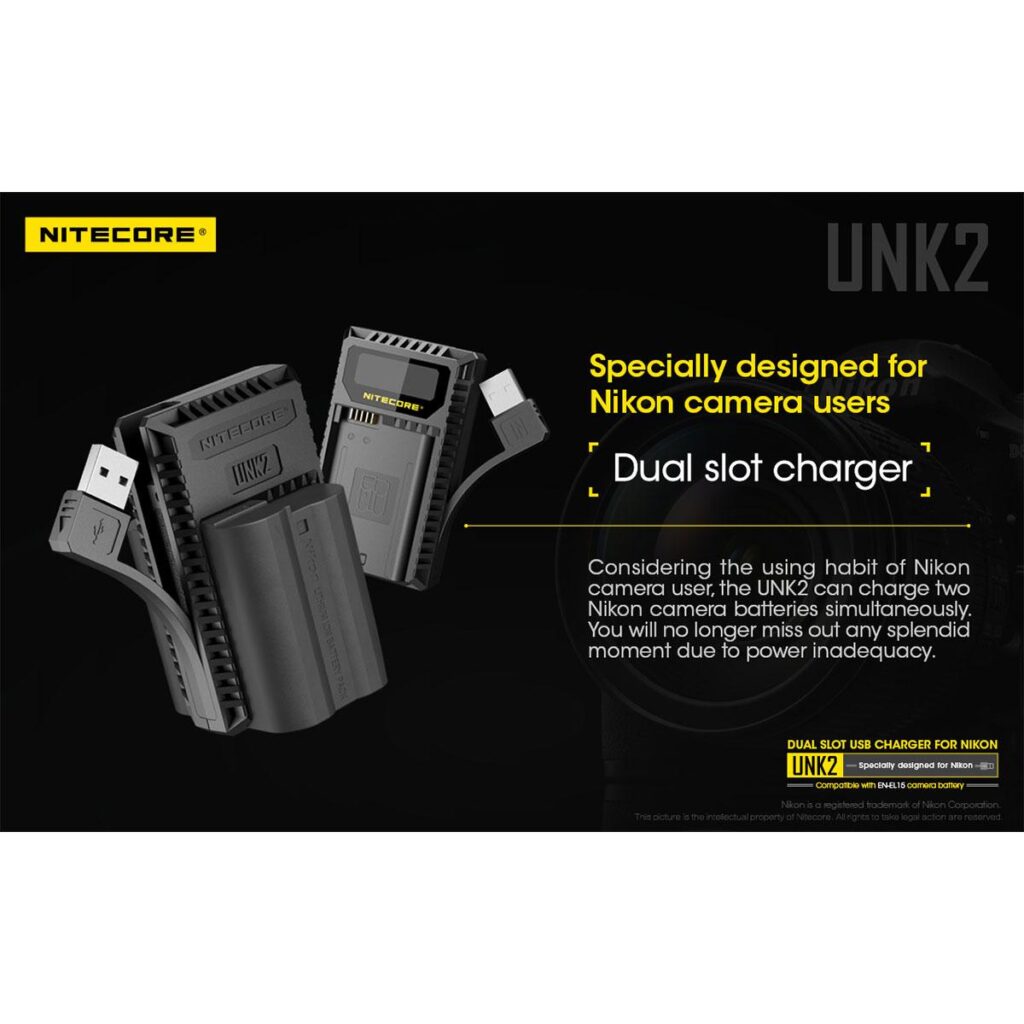 Nitecore UNK2 Nikon EN-EL15 tuplalaturi Nitecore UNK2 Nikon EN-EL15 tuplalaturi