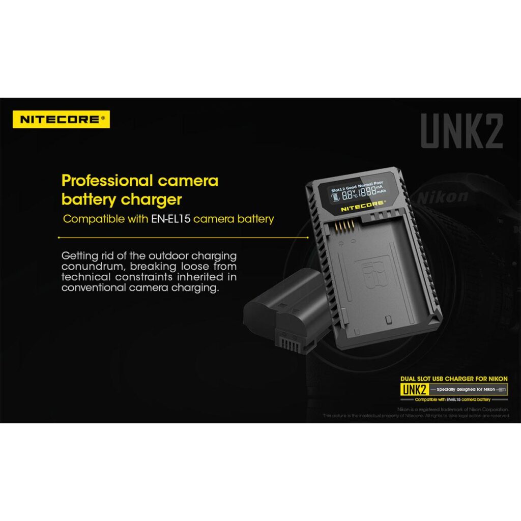 Nitecore UNK2 Nikon EN-EL15 tuplalaturi Nitecore UNK2 Nikon EN-EL15 tuplalaturi