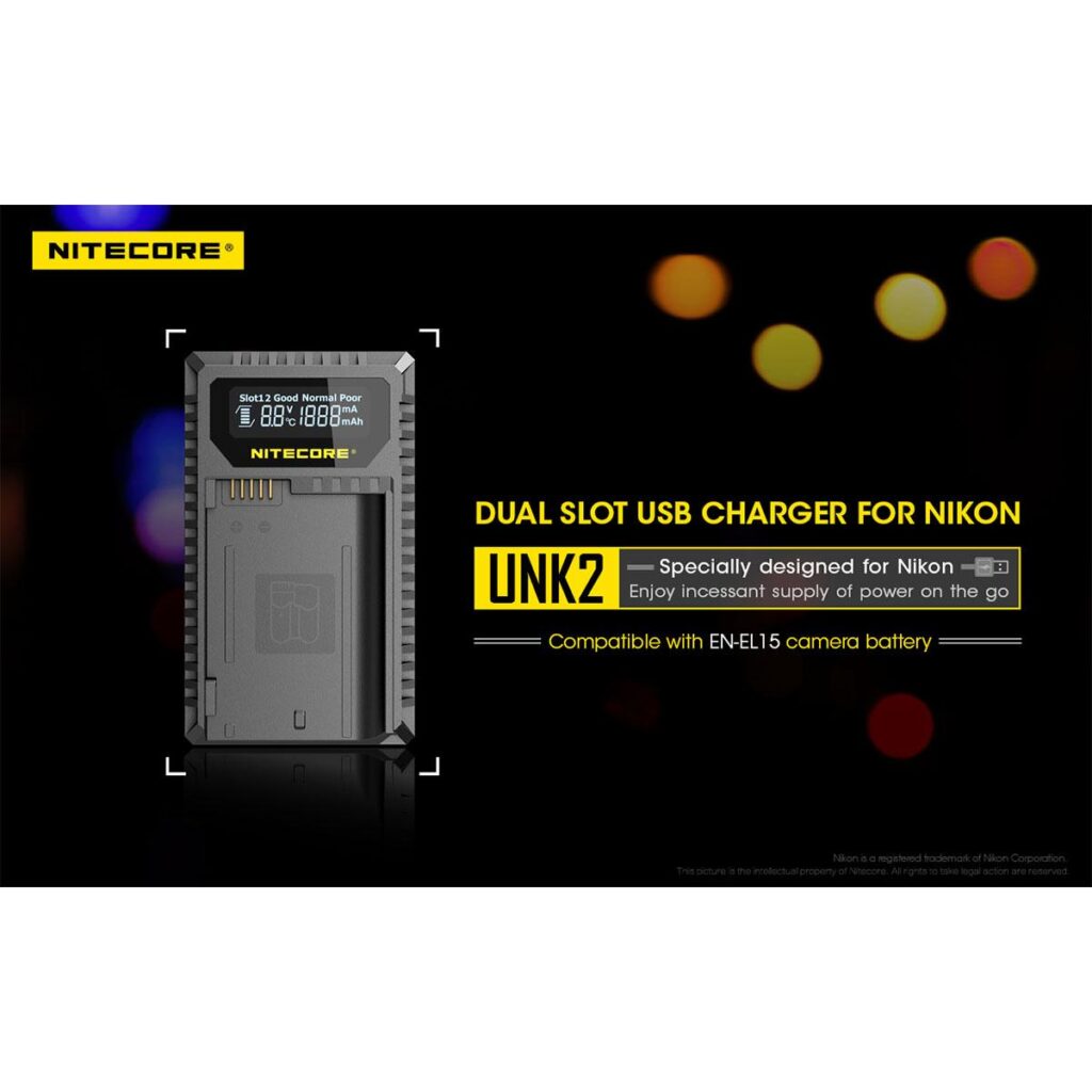Nitecore UNK2 Nikon EN-EL15 tuplalaturi Nitecore UNK2 Nikon EN-EL15 tuplalaturi