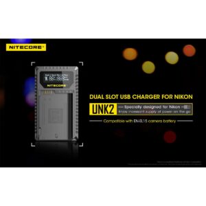 Nitecore UNK2 Nikon EN-EL15 tuplalaturi Nitecore UNK2 Nikon EN-EL15 tuplalaturi