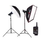 Lencarta Smartflash 4 paketti - 2x Smartflash 4 + 1x 100cm varjo + 1x 85x85cm softbox