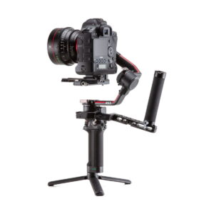 DJI-R-Twist-Grip-Dual-Handle-for-RS-2-RSC-2-01 The DJI R Twist Grip Dual Handle for RS 2 & RSC 2 is a black handheld gimbal accessory with tripod stand designed to provide stable footage and smooth video capture for professional DSLR cameras.