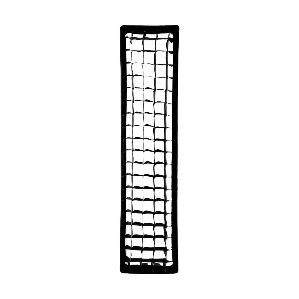 Profoto_OFC_Softgrid_1_x_4_Stripille_001 Profoto OFC Softgrid 1 x 4 Strip has a rectangular black grid square with a thick edge and evenly spaced square openings against a white background.