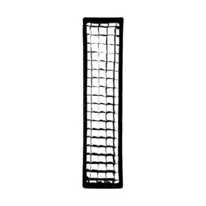 Profoto OFC Softgrid 1 x 4 Stripille on suorakaiteen muotoinen musta verkkoruutu, jossa on paksu reuna ja tasaisin välein olevat neliönmuotoiset aukot valkoista taustaa vasten.