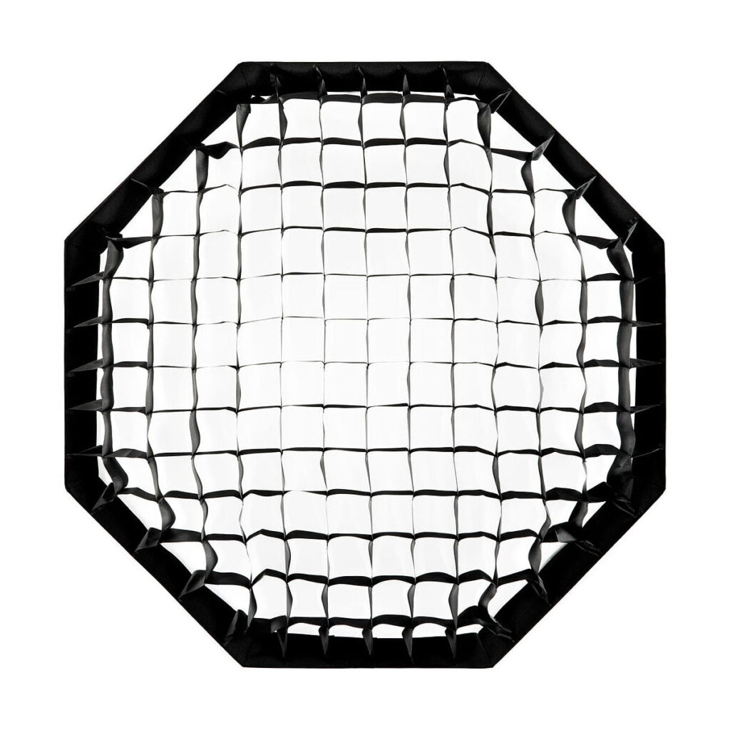 Profoto_OFC_Softgrid_3inch_Octa_001 Profoto OCF 50° Softgrid for 3' Octa - mustan kahdeksankulmaisen ruudukon ylhäältä katsottuna, jossa on verkkoneliöitä, jotka auttavat ohjaamaan valon suuntaa valokuvauksessa.