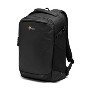 Lowepro_Flipside_400_AW_III-Musta_002 The Lowepro Flipside 400 AW III is a stylish black backpack with top handle, padded shoulder straps, zippered front compartment and Lowepro logo at the top of the front panel.
