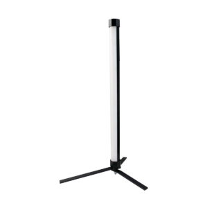 NANLITE PavoTube II 15X 1kit on korkea, sylinterimäinen LED-lattiavalaisin, jossa on musta runko ja kolmijalkainen jalusta, ja joka on kuvassa pystyssä valkoisella taustalla.