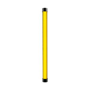 NANLITE PavoTube II 15X 1kit on pystysuora keltainen turvavaloverhoanturi, jossa on mustat päätykappaleet ja joka näkyy eristettynä valkoisella pohjalla.