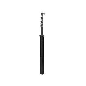Quadralite AIR Pneumatic Light Stand 395cm, musta, jossa on säädettävät teleskooppiosat, on esitetty pystyssä valkoista taustaa vasten.