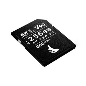 Angelbird_256GB_AV_Pro_Mk_2_UHS-II_SDXC_002 ANGELBIRD 256GB AV Pro Mk 2 V90 UHS-II SDXC-kortti (2-pack), jossa on V90-nopeusluokka ja 300MB/s siirtonopeus, näkyy valkoisella pohjalla.