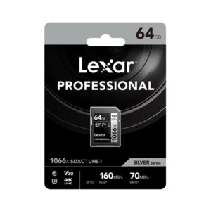 Lexar-Pro-1066x-U3-UHS-I-R160-W70-64GB-1 Lexar Pro 1066x U3 UHS-I SD-kortti, 512 Gt, lukunopeus jopa 160 Mt/s ja kirjoitusnopeus jopa 120 Mt/s, ihanteellinen 4K UHD -videolle.