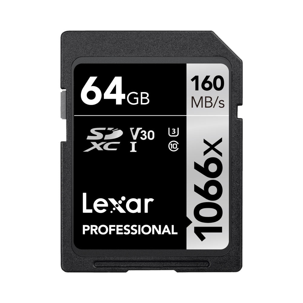 Lexar-Pro-1066x-U3-UHS-I-R160-W70-64GB-3 Kuvassa on Lexar Pro 1066x U3 UHS-I R160/W120 512GB muistikortti. Kortissa on pääosin musta muotoilu, jossa on hopeinen ja valkoinen merkintä.