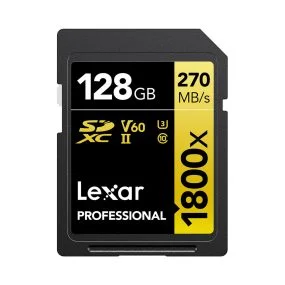 Lexar Pro 1800x SDXC U3 (V60) UHS-II R270/W180 128GB Kameratarvikkeet