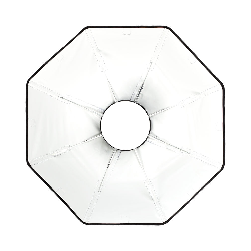 profoto_ocf_beauty_dish_white Profoto OCF Beauty Dish White 2', kahdeksankulmainen valkoinen valokuvaussoftbox, jossa on pyöreä keskiaukko ja musta reunus.