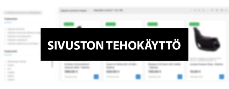 Sumea verkkosivuston käyttöliittymä, jonka keskellä on rohkea musta suorakulmio, jossa näkyy teksti SIVUSTON TEHOKÄYTTÖ valkoisin isoin kirjaimin.