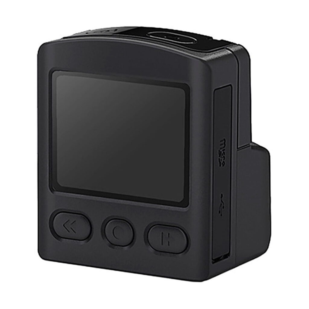 Brinno_TLC_2020_Timelapse_Camera_002 The Brinno TLC2020 Timelapse camera is a compact black device with a small screen, three round buttons below it and side ports marked USB and MICRO SD on a white background.
