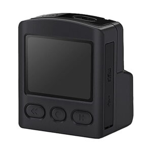 Brinno_TLC_2020_Timelapse_Camera_002 The Brinno TLC2020 Timelapse camera is a compact black device with a small screen, three round buttons below it and side ports marked USB and MICRO SD on a white background.