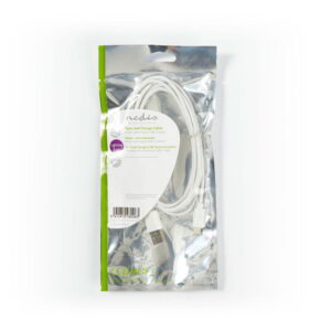 Nedis-USB-20---Apple-lightning-2m-01 Avaamaton Nedis USB A 2.0 - Apple Lightning -johto (2 m) vähittäismyyntipakkauksessa, jossa on läpinäkyvä etupuoli ja vihreä-hopea etiketti valkoisella pohjalla.