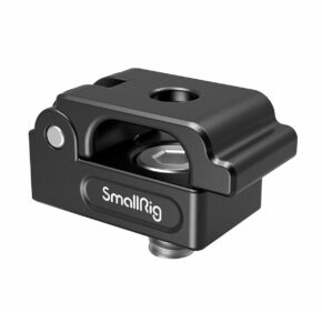 SmallRig 2418 Universal Spring Cable Clamp (2 kpl) on musta metallinen lisävaruste, jossa on puristinmuotoilu, SmallRig-logo, kierteitetty yläreikä ja perusruuvimekanismi turvallista kiinnitystä varten.