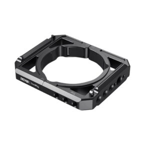 smallrig-2853-Mounting-Clamp-for-Crane-3S-03 The SmallRig 2853 Mounting Clamp for Crane 3S is a black rectangular accessory with multiple threaded holes and a circular opening in the center designed to securely mount and attach accessories.