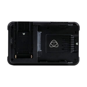 Atomos_Ninja_V_Plus_002 Takakuva Atomos Ninja V+ 5,2" HDMI ulkoinen tallennin, musta elektroniikkalaite, jossa on akkulokero, tuuletusaukot ja logo, jossa on kolme toisiaan leikkaavaa soikiota kolmion sisällä.