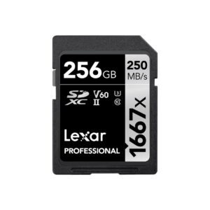 Lexar-Pro-1667x-256gb-v60-USH-II Lexar Pro 1667x U3 V60 UHS-II R250/W120 256GB -muistikortti