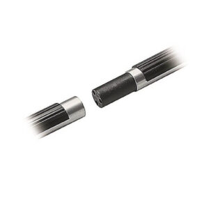 682212 MANFROTTO Counterweight Background 062-3 275cm has two black and silver rod-shaped sections with side handles, positioned end to end - one with a socket and one with a plug - ready for connection. The background is white.