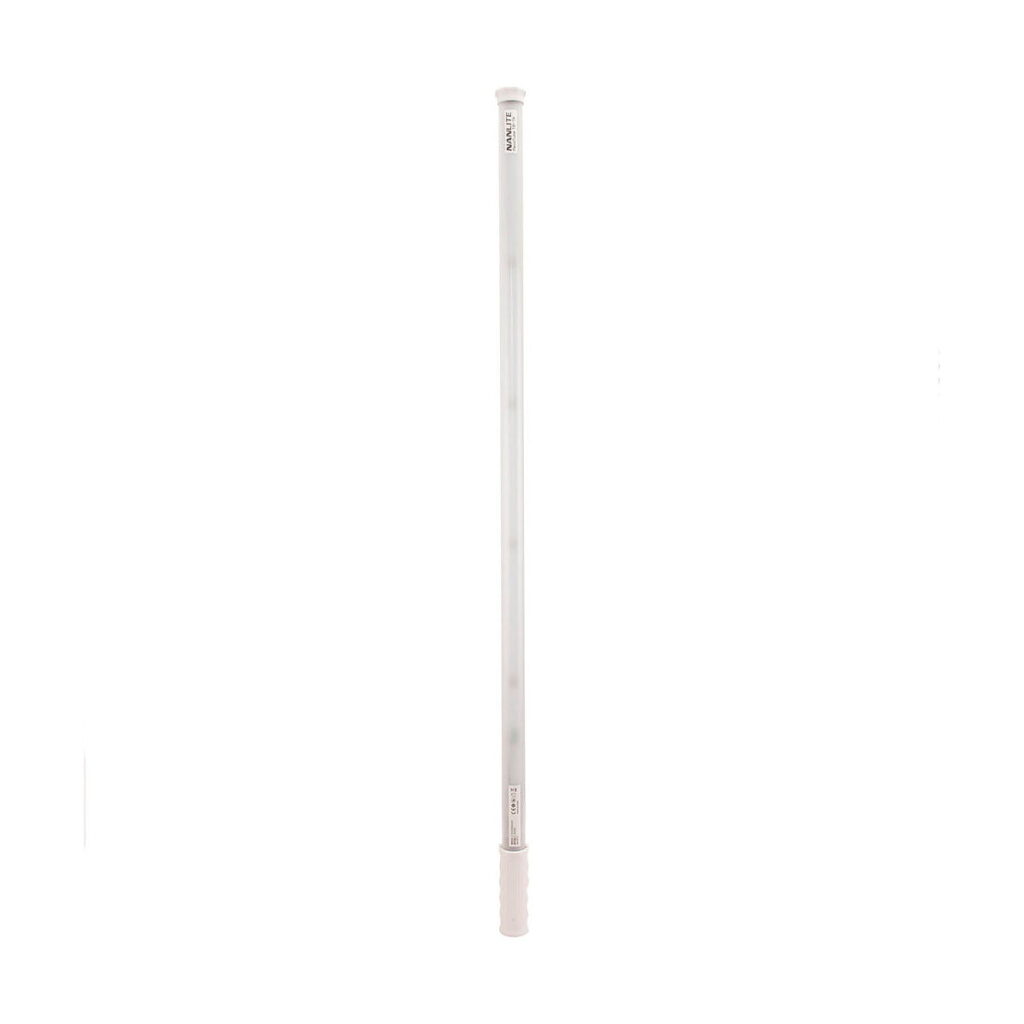 NANLITE_PavoTube_T8-7X_1_kit_002 The NANLITE PavoTube T8-7X 1 package is a long, thin, white LED tube with a textured handle on the bottom and a label near the top, displayed vertically against a white background.