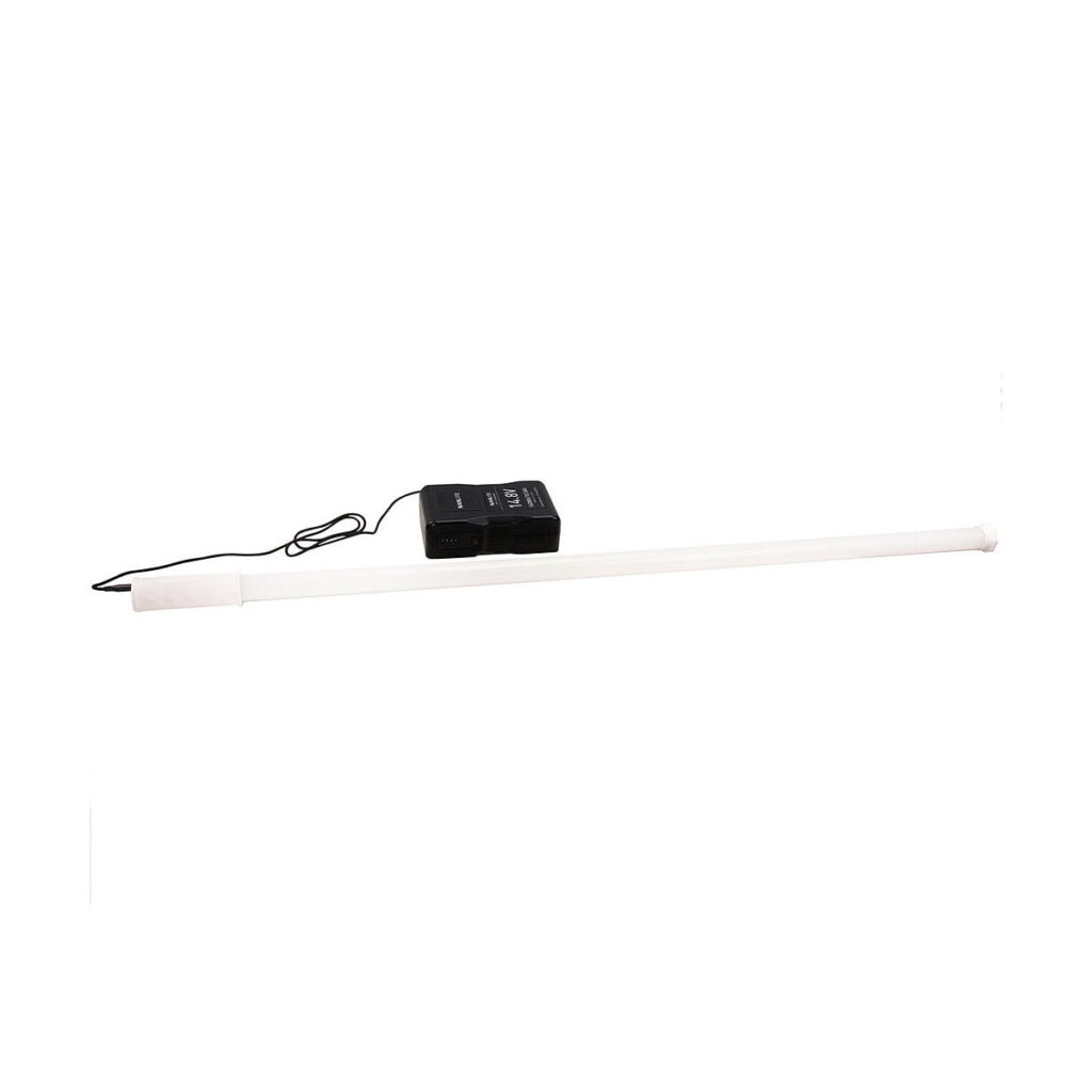 NANLITE_PavoTube_T8-7X_1_kit_007 NANLITE PavoTube T8-7X 1 Kit, white LED tube light with compact black power supply and cord, displayed on a white background.