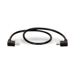 Nucleus-Nano_Micro_USB_to_USB-C_Motor_Power_Cable_001 Tilta Nucleus-Nano Micro USB and USB-C power cable, black and twisted into a loose loop, shown on a white background.