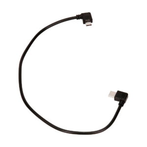 Nucleus-Nano_Micro_USB_to_USB-C_Motor_Power_Cable_002 Tilta Nucleus-Nano Micro USB - USB-C -moottorin virtakaapelissa, joka on kuvassa käärittynä löysään käyrään valkoisella pohjalla, on mustat suorakulmaiset liittimet: yksi Micro USB ja yksi USB-C.
