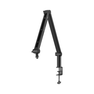 Saramonic_Microphone_Boom_Arm_SR-HC5_002 Saramonic Microphone Boom Arm SR-HC5 on musta, säädettävä varsi, jossa on nivelletyt segmentit, kiinnitysjalusta pöytäkiinnitystä varten ja kiinnitysruuvi mikrofonin kiinnittämistä varten.