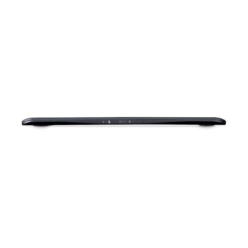 Wacom Intuos Pro Medium Piirtolevy on tyylikäs, musta tabletti, jossa on ohut sivuprofiili, pyöristetyt reunat ja keskellä sijaitsevat portit ja painikkeet.