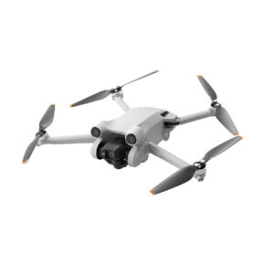 The DJI Mini 3 Pro (non-RC) is a white quadcopter with four orange-tipped propellers and a front camera that is visible against a white background.