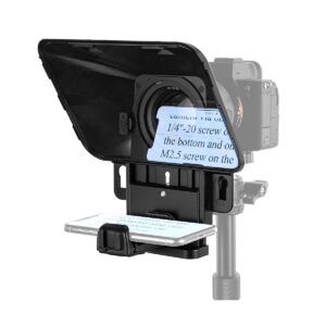 SmallRig_3374_Portable_Tablet_Smartphone_DSLR_Teleprompteri_001 SmallRig 3374 Portable Tablet/Smartphone/DSLR Teleprompter kiinnittyy kameraan ja käyttää lasipaneelia, joka heijastaa laitteesi käsikirjoitukset, joten voit lukea katsomalla suoraan linssiin.