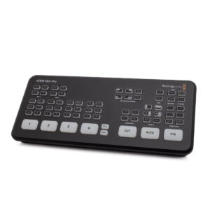 Atem mini pro RodeCaster Pro (Kunto K5, Takuu 6kk) - Käytetty äänimikseri, jossa on useita merkittyjä ohjauspainikkeita, kuvassa valkoisella pohjalla.