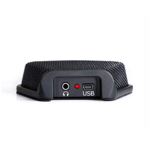 Boya-BY-K4-1 Boya BY-MC2 USB Konferenssimikrofonin lähikuvassa näkyy kuulokeliitäntä, punainen merkkivalo ja USB-portti etupaneelissa, ja sen päällä on verkkosäleikkö.